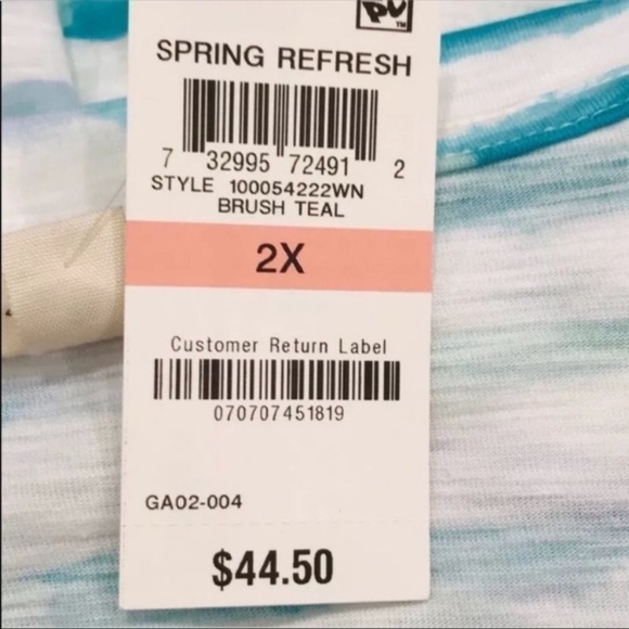 NEW Style & Co Plus Size Tee Shirt Short Sleeve Side Tie Teal White Stripe 2X - Picture 4 of 7